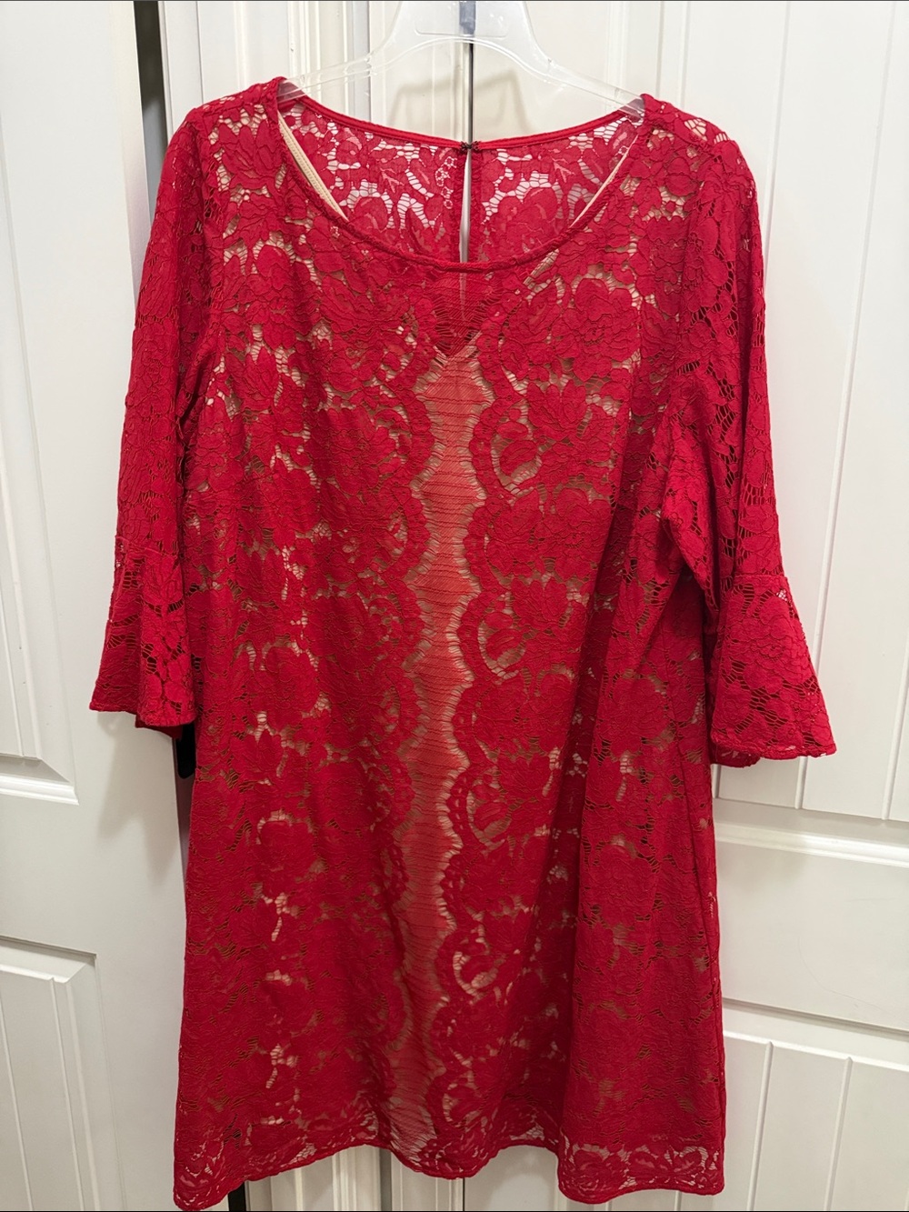 Lane Bryant Red Lace Shift Dress with Bell Sleeves- size 22